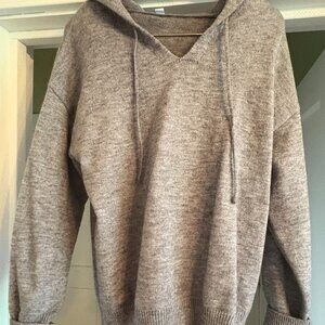 Knit sweater with hood. Size Large